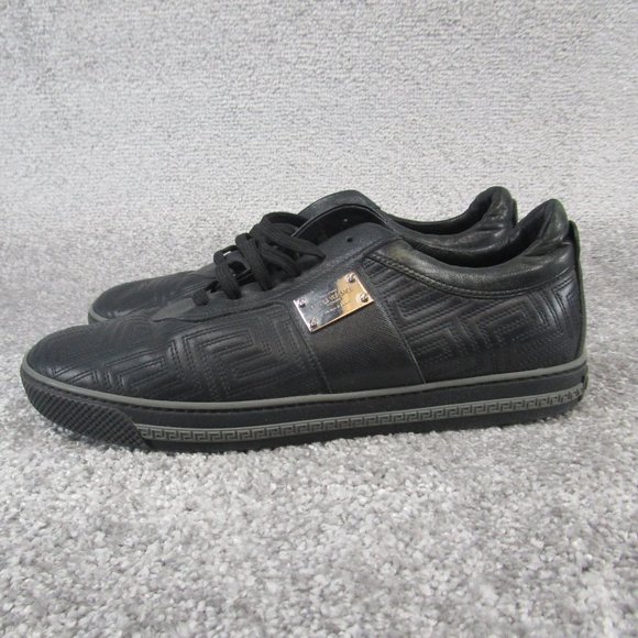 Ginanni Versace Sneakers Mens Size 41.5 Eu 8.5 Us Black Leather Geometric Patter - Picture 3 of 8